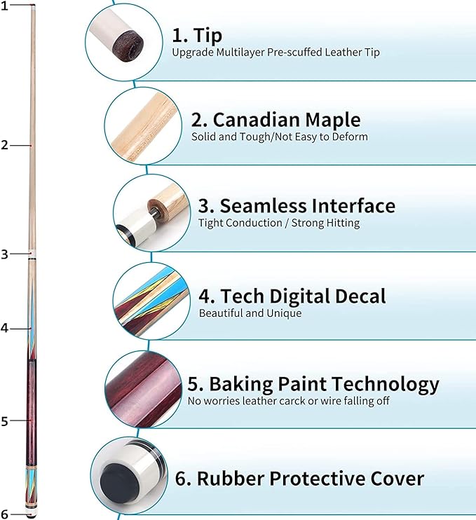 AKLOT Pool Cues,Set of 4 Pool 58" Cue Sticks Canadian Maple Wood Cue Stick for Professional Billiard Players 18 19 20 21 oz