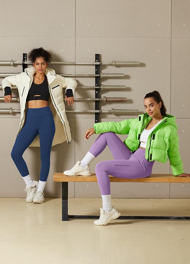 baleaf Women's Fleece Lined Leggings Waterproof Winter Hiking Pants Thermal Running Tights Zipper Pockets High Waisted