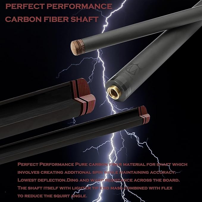 CROWN ME Carbon Fiber Pool Cue Stick 12.8mm Tip Billiard Carbon Fiber cue, 58" Pool Table Sticks, Weight Adjustable Design -18OZ,18.4OZ,19OZ,20OZ