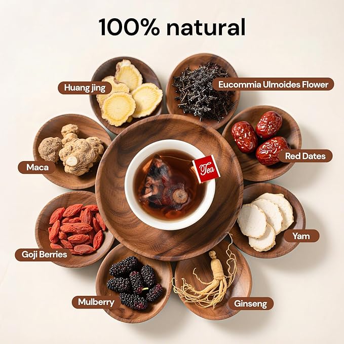 Goji Berries Ginseng Kidney Tea Formula Ginseng Eight Treasure Tea 8 Natural Ingredient Kidney Cleanse Detox & Repair for Women & Men Caffeine-Free 50 Count (Pack of 2）