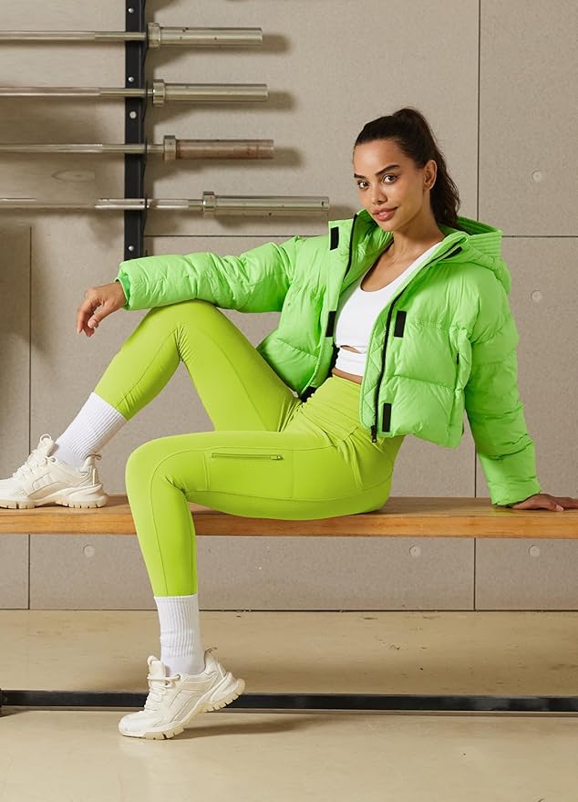 baleaf Women's Fleece Lined Leggings Waterproof Winter Hiking Pants Thermal Running Tights Zipper Pockets High Waisted