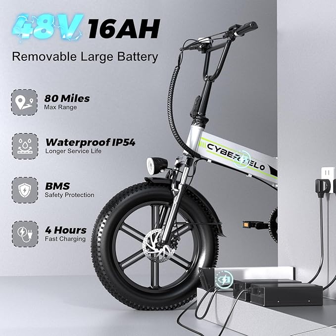 DriftGod Folding Electric Bike for Adults – 1000W Motor, 20"x3" Fat Tire, 48V Removable Battery, All-Terrain E-Bike with 7-Speed, Front Suspension – Powerful Foldable Ebike for Commuter