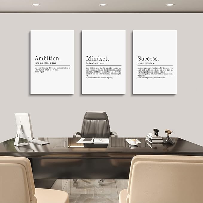 Inspirational Canvas Painting Wall Art -EPHANY ART - Mindset Quotes Prints, Ambition Letters Poster, Motivational Wall Art, Success Framed Entrepreneur Poster, Positive Quotes Wall Poster for Home Office Workplace (L-3pcs,12x16inchx3pcs)
