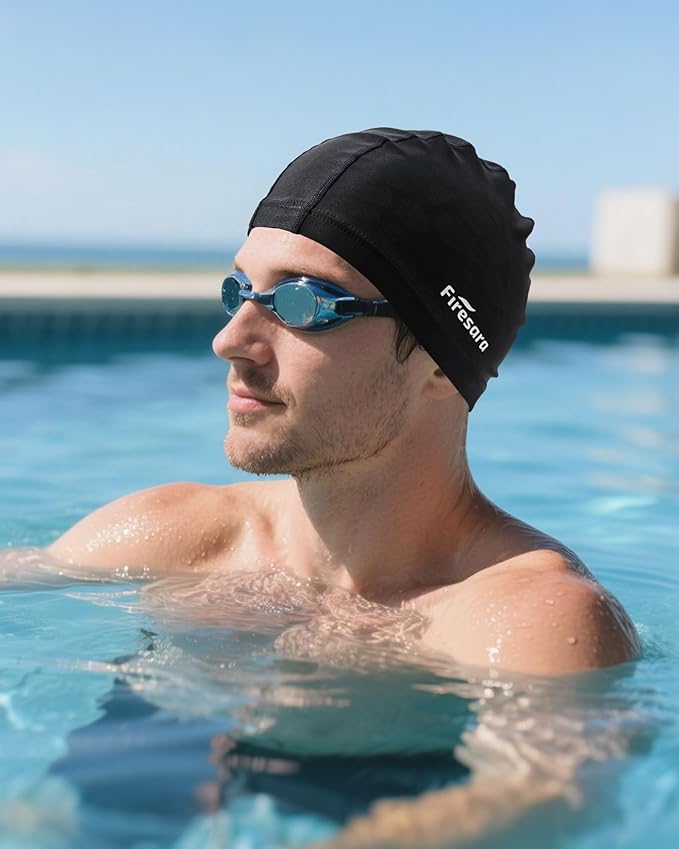 Firesara Fabric Swim Cap, High Elasticity Swimming Cap Keeps Hair Clean Breathable Fit Both Long Hair Short Hair, Swim Caps Woman Girls Men Kids One Size Hat