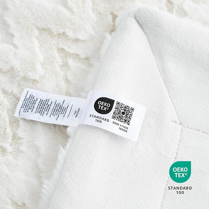 Cozy Bliss Faux Fur Throw Blanket for Couch - Ultra Soft Fuzzy Cozy Throw Gift Blankets for Women,Cream White Boho Blanket for Sofa Bedroom Living Room.50 * 60 Inches