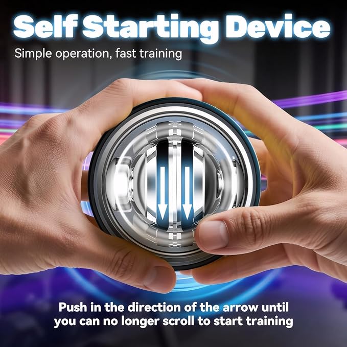 Cura Ball Hand Exerciser, Torque Gyro Ball Wrist Exerciser with LED Lights and Counter, Parallel Halo Power Wrist Ball for Strengthen Grip Strength, Arms, Fingers & Muscles, With Storage Pouch