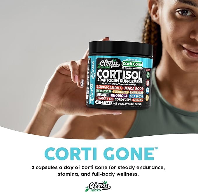 Corti Gone Cortisol Supplements For Women | Maca Root Ashwagandha Cortisol Detox Manager Reducer + Slippery Elm Fenugreek Lions Mane Shilajit Rhodiola Sea Moss Tongkat Ali Cordyceps Ginseng Beet Root