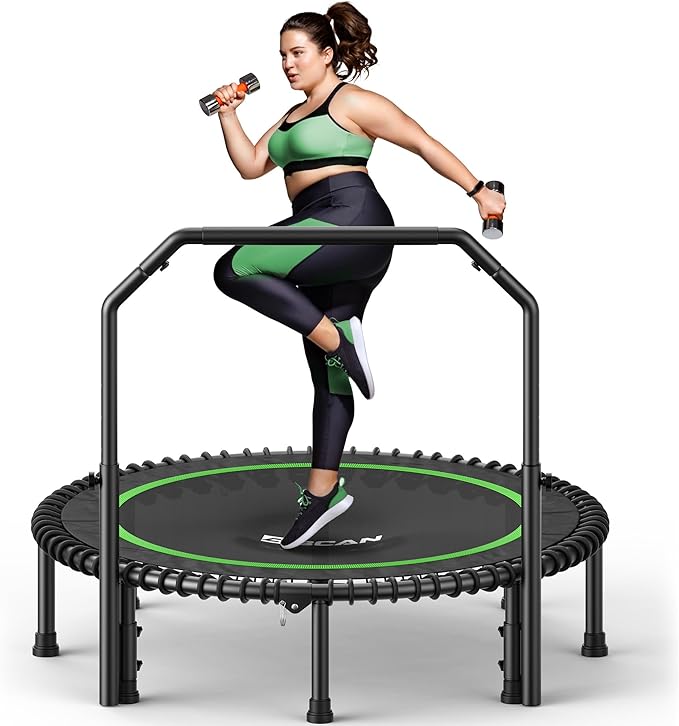 BCAN 40"/48" Rebounder Trampoline for Adult, 450/550LBS Fitness Trampoline with Bungees, Adjustable Handle, Stable & Quiet, Indoor Outdoor, Whole-Body Workout & Relaxation at Home for Women/Men