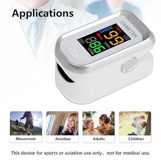 Fingertip pulse oximeter, large LED screen heart rate monitor, oxygen monitor fingertip, accurate and rapid reading, pulse oximeter with lanyard [silver white]