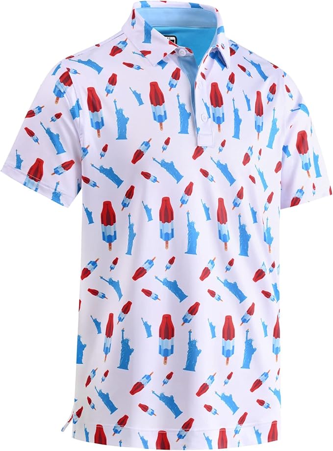 DEOLAX Mens Polo Shirts Fashion Print Mens Golf Shirt Dry Fit Mens Golf Polo Short Sleeve Quick Dry Funny Golf Shirt for Men