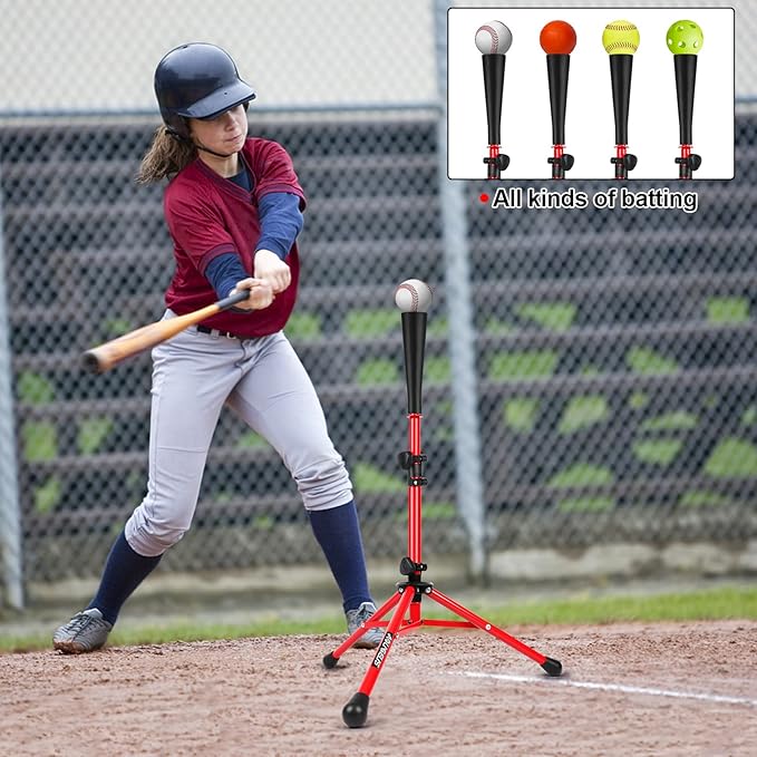 Baseball Tee Batting Tee Softball Tee Portable Travel Hitting Tee,Easy Adjustable Height,Stable Tripod Stand