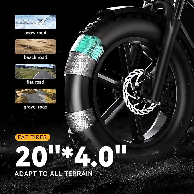 Electric Bike for Adults 1500W Peak 20" Fat Tire All-Terrain E-Bike 80-120Miles 30MPH Electric Dirt Bike for Road Sand Mountain Snow - 48V 20/30AH Battery Powered Electric Motorcycle