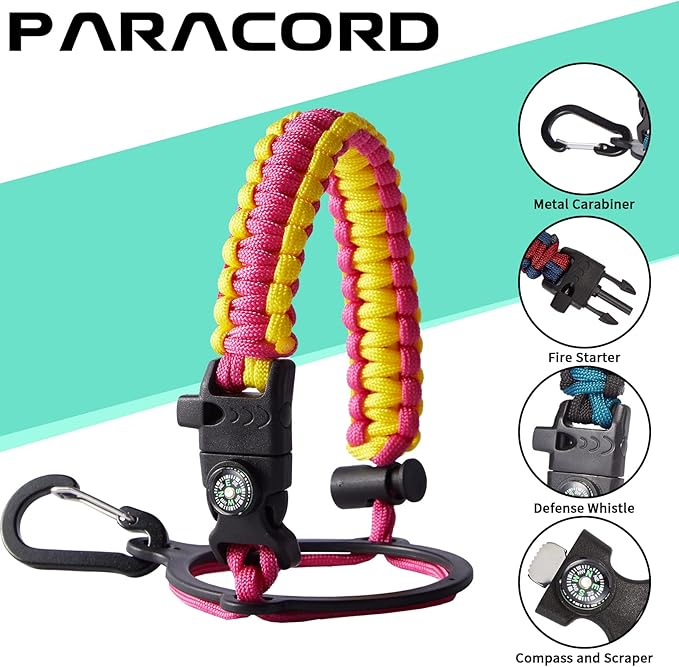 64oz Water Bottle Stainless Steel - with Paracord Handle, Straw & Auto Spout Lids, Shoulder Carrier Bag & Insulated Bottle Protective Boot, Sweat-Proof Half Gallon Metal Insulated Flask Wide-mouth