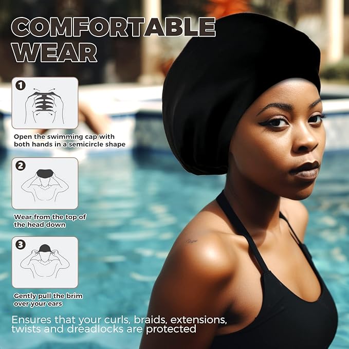 Extra Large Swim Cap - Silicone Cap for Long/Short Hair, Braids & Dreadlocks - Keeps Hair Dry