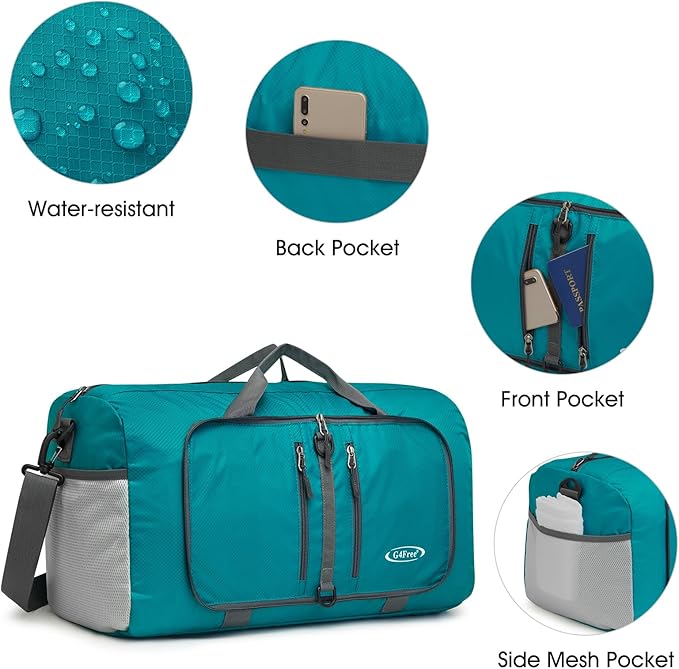 G4Free 40L/65L Foldable Duffel Bag, Water-Repellent Travel Backpack, Lightweight Carry Bag for Overnight Weekender Sports Men Women
