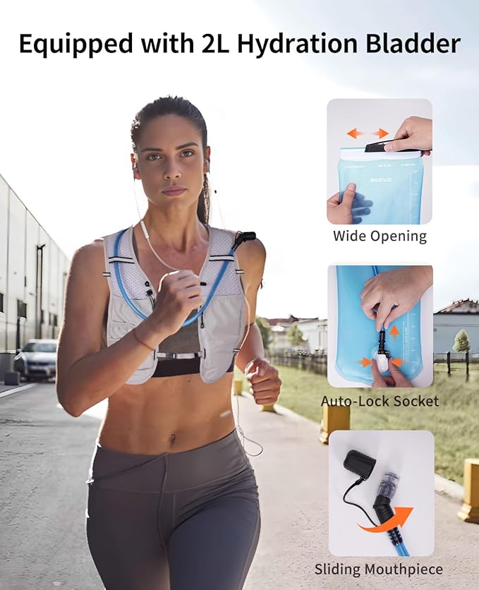 ECOHUB Running Hydration Vest Backpack,Lightweight Breathable Pack with 2L Water Bladder Bag Daypack for Hiking Trail Running Cycling Race Marathon for Women Men