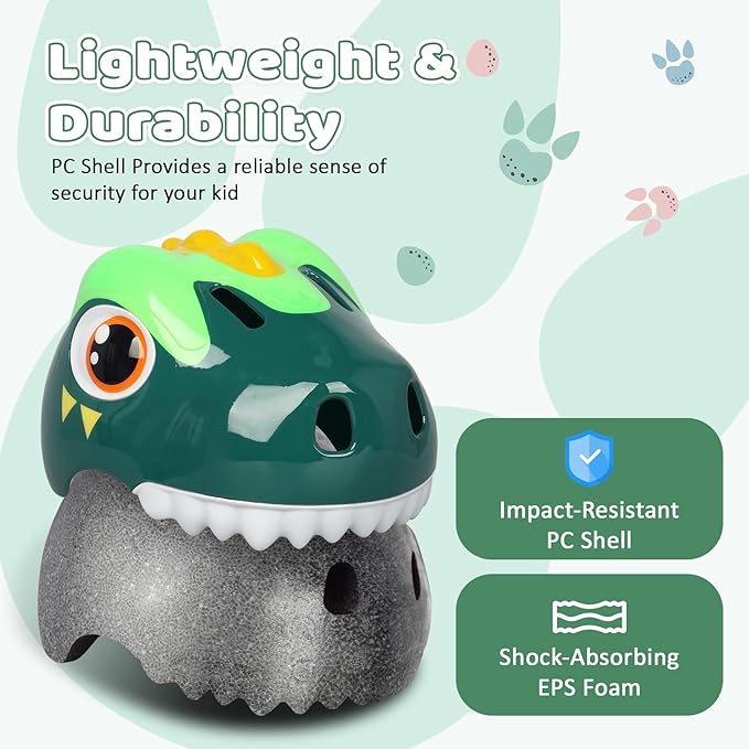 Dinosaur Bike Helmet for 1-3-5-8 Toddler Baby Kids, Lightweight Bicycle Helmet for Cycling Skateboard Roller Skate & Multi-Sports,2 Sizes for Boys and Girls