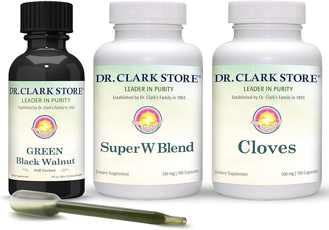 Dr Clark Store Intestine Support & Cleanse Kit - with Original Green Tincture from Black Walnut Hulls, Wormwood, and Cloves-Helps Maintain Optimum Intestinal Function