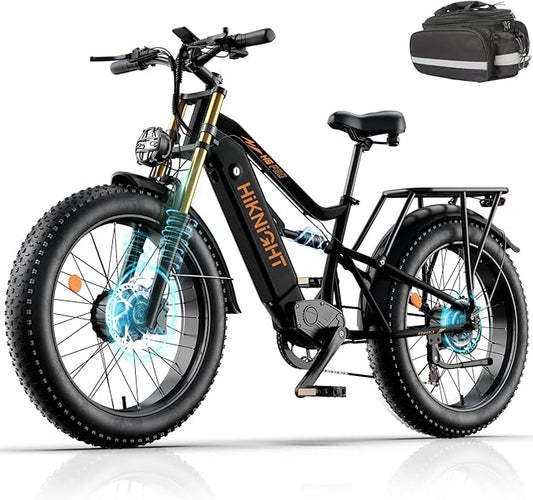 Electric Bike for Adult, 52V 20Ah Peak 3000W Dual Motor 26" Fat Tire Ebike, Max 38Mph & 35-90 Miles Full Suspension, Mountain E Bicycle for Men