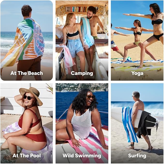 Dock & Bay Beach Towel - Quick Dry, Sand Free - Compact, Lightweight - 100% Recycled - Includes Bag - Vitamin Sea - Large (160x90cm, 63x35)