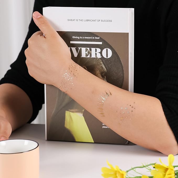 Glitter Freckles Face Tattoo,Glitter Freckles, Metallic Gold Makeup Patches,14 Assorted Sparkle Face Tattoos