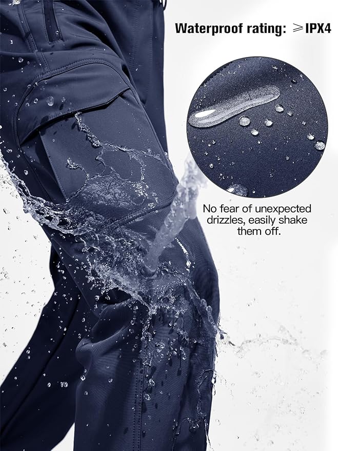 FREE SOLDIER Men's Outdoor Softshell Fleece Lined Cargo Pants Snow Ski Hiking Pants with Belt