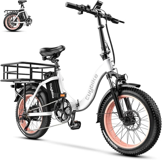 Foldable Electric Bike for Adults, Peak 1000W Brushless Motor 30MPH 70Miles City Commuter Ebike, 48V 20AH Lithium Battery, 20" Fat Tire 7-Speed E-Bicycle with Front Suspension Colourful LCD Display
