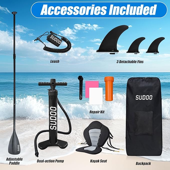 Inflatable Stand Up Paddle Board 10‘x30‘‘- Ultra-Light SUP with Backpack, Pump, Paddle, Coil Leash, 3 Fins, Repair Kit, Stable Design, Non-Slip EVA Deck for Adults & Youth