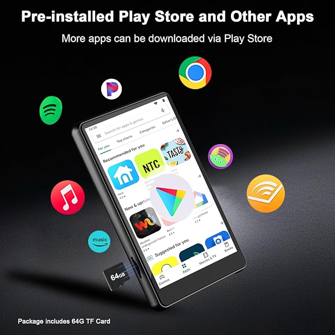 96GB MP3 Player with Bluetooth and WiFi, 4.1" Touch Screen, Silicone Protective case, Octa-core, MP4 MP3 Player for Spotify, Pandora, 96GB Storage Up to 1Tb, Android Music Player for Parental Control