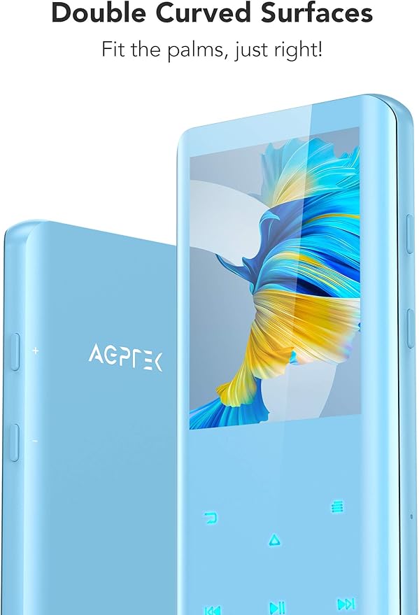 AGPTEK 64GB MP3 Player with Bluetooth 5.3, A19PL 2.4" Curved Screen Portable Music Player with Speaker Lossless Sound with FM Radio, Voice Recorder, Supports up to 128GB, Blue
