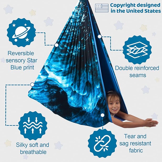 Double Layer Sensory Swing for Kids & Adults Holds up to 300lbs Indoor and Outdoor Therapy Cuddle Swing with 360° Swivel Hanger Kit Adjustable with Aspergers Autism ADHD (Ice Teal)