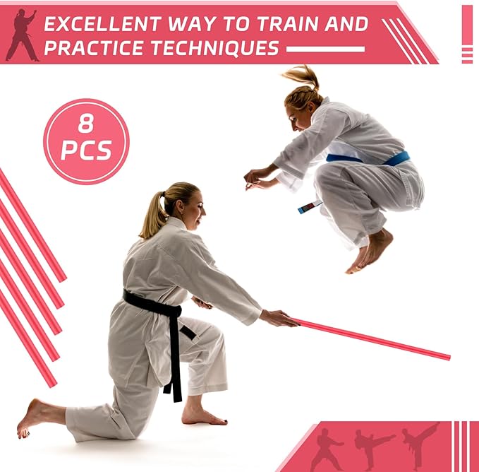 8 Pieces 23.6 Inches Foam Padded Escrima Sticks for Safe Practice Training Martial Arts and Karate with 4 Carry Bag Case