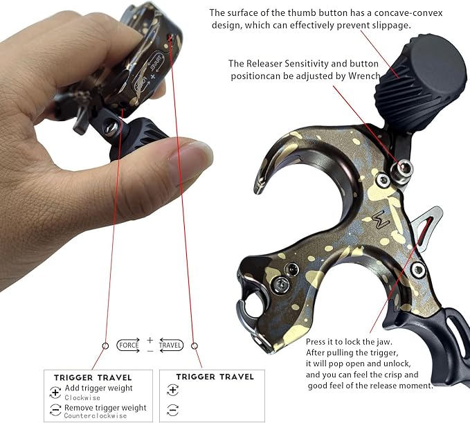 Compound Bow Aid Releaser with Wrist Straps and Adjustment Tool,Archery Release Aids with 3 Thumb Release Adjustable,Aluminum Alloy Aids.for Left and Right Handers.