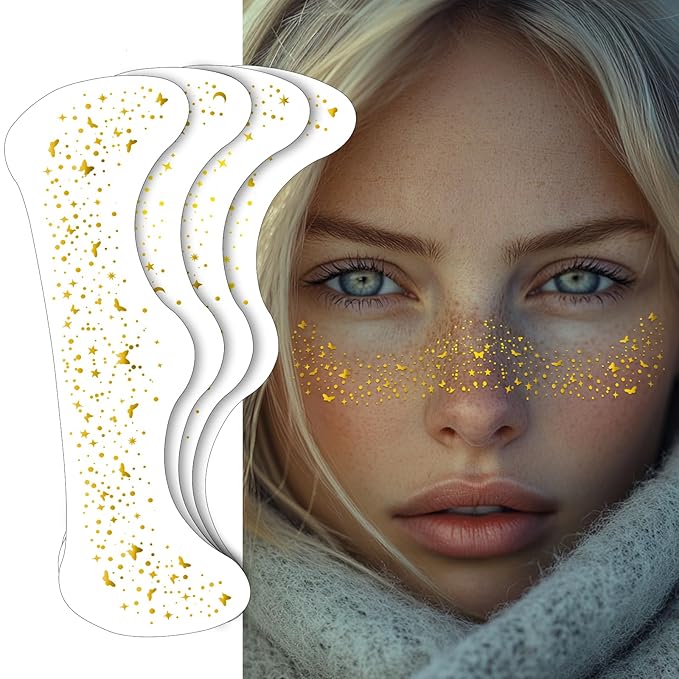 Glitter Freckles Face Tattoo - Gold Sparkle Freckles, Face Glitter Makeup Patches, 4pcs