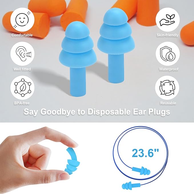 Ear Plugs for Swimming,Sleeping Noise Cancelling,Snoring,Shoting,Working, Reusable Silicone Earplugs, Super Soft Ear Plug for Noise Reduction, Ears Protection (12 Pairs)