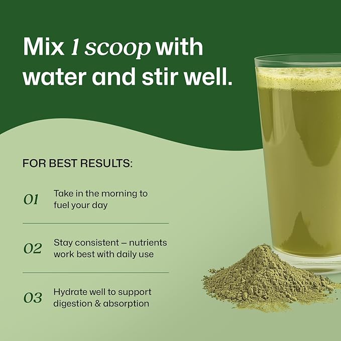 ColonBroom Superfood Greens Powder Supplement | Super Greens Juice Powder with Probiotics, Prebiotics, Spirulina & Chlorella | Natural for Energy, Immunity, Digestion & Detox Support | 28 Servings