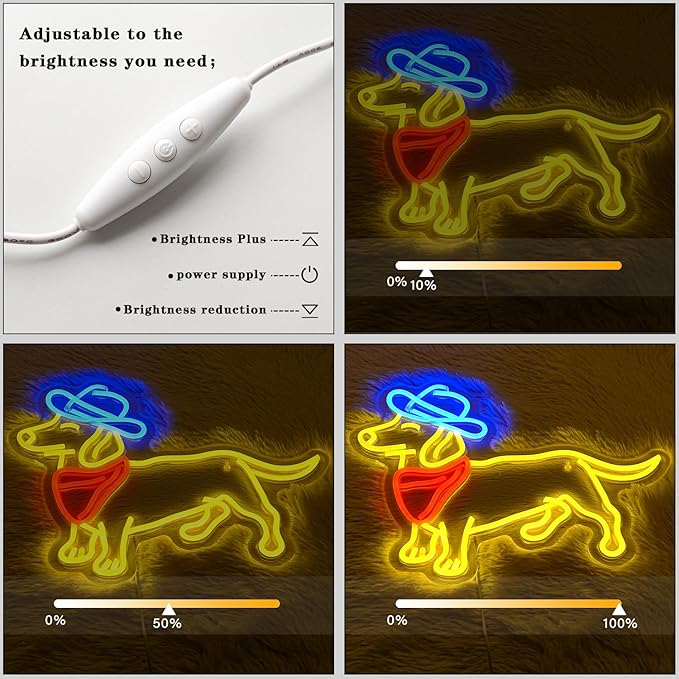 Dachshund Neon Sign for Wall Decor Cowboy Hat Neon Light Dog LED Neon Sign Colorful Neon Lights for Bedroom Zoo Pet Shop Decoration