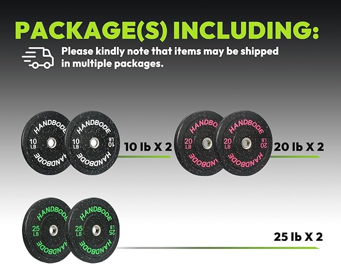 Colored Bumper Weight Plates Olympic Weight Plate Set 2-Inch, 10/15/20/25/35/45/55 lb Barbell Weight Plates Set for Home Gym, Rubber Strength Training Weights Plates for Weight Lifting