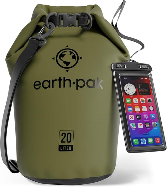 Earth Pak Waterproof Dry Bag - Roll Top Waterproof Backpack Sack Keeps Gear Dry for Kayak with Waterproof Phone Case