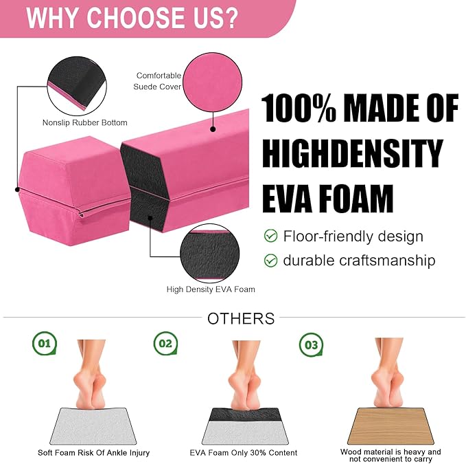 AWSUM Foldable Balance Beam for Kids, 6ft/8ft/9ft/10ft Anti-Slip Gymnastics Equipment, Suede Cover, Toddler to Teen, for Home Training School