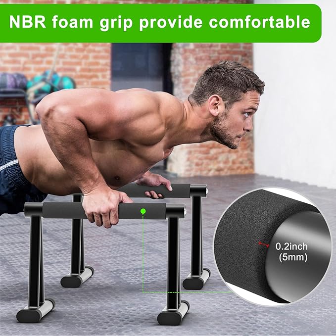 Dolibest Push Up Bar, 12'' High Parallettes Bars with 8 Rubber Feet & Comfortable Handle, Dip Bars with Stable Triangle Base for Calisthenics, Handstand, Gym & Home Exercise, Easy Assembly (600LB)