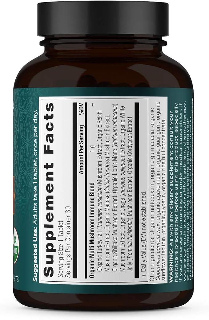 Ancient Nutrition Mushroom Supplement, Organic Multi Mushroom Immune Support Tablet, Supports Stress Response, Gluten Free, Paleo and Keto Friendly, 30 Count