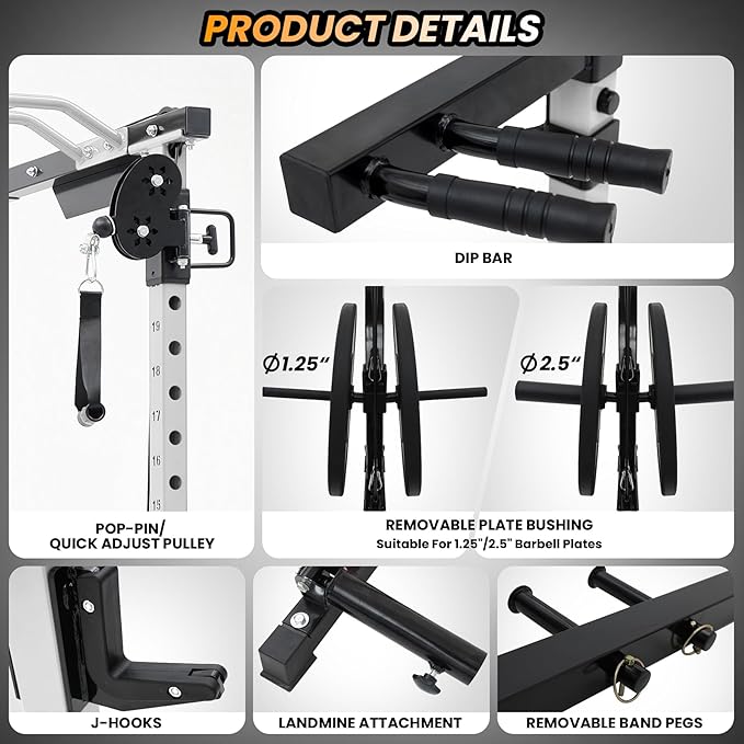 GaveeLife Power Cage, 2000 LBS Power Rack with Cable Cross-Over System, Multi-Functional Strength Training Squat Rack with LAT Pull Down System, Home Gym Equipment with Training Attachment, Red