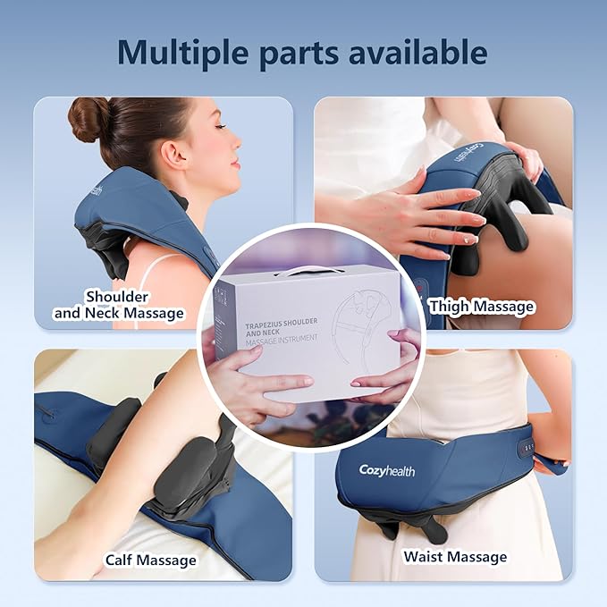 Cozyhealth Neck Massager for Neck and Shoulder with Heat, Shiatsu Neck and Upper Back Massager, Portable Cordless Electric Kneading Neck Massager for Pain Relief Deep Tissue (Dark Blue)