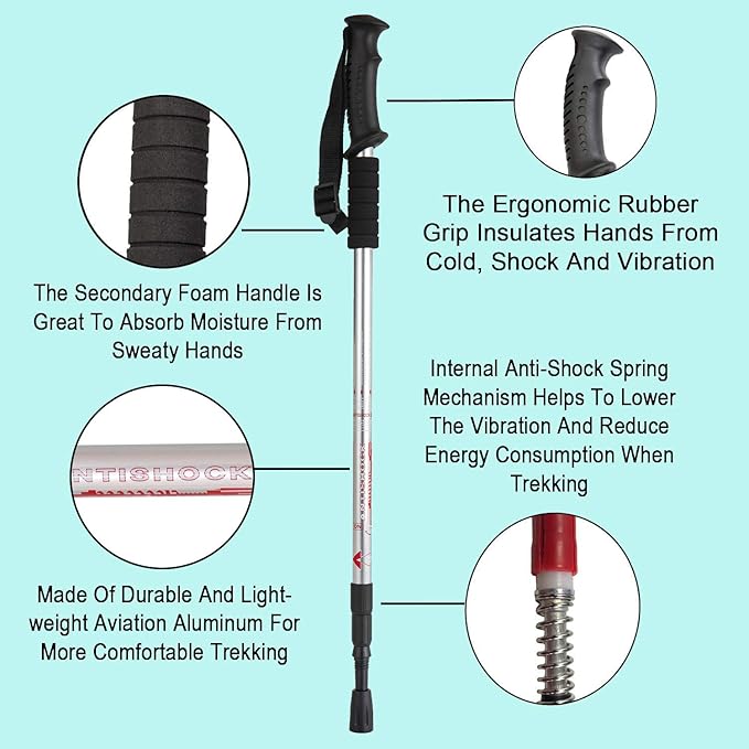 Aihoye Hiking Trekking Poles, 2 Pack Collapsible, Lightweight, Anti Shock, Walking Sticks, Adjustable Hiking Pole for Men and Women