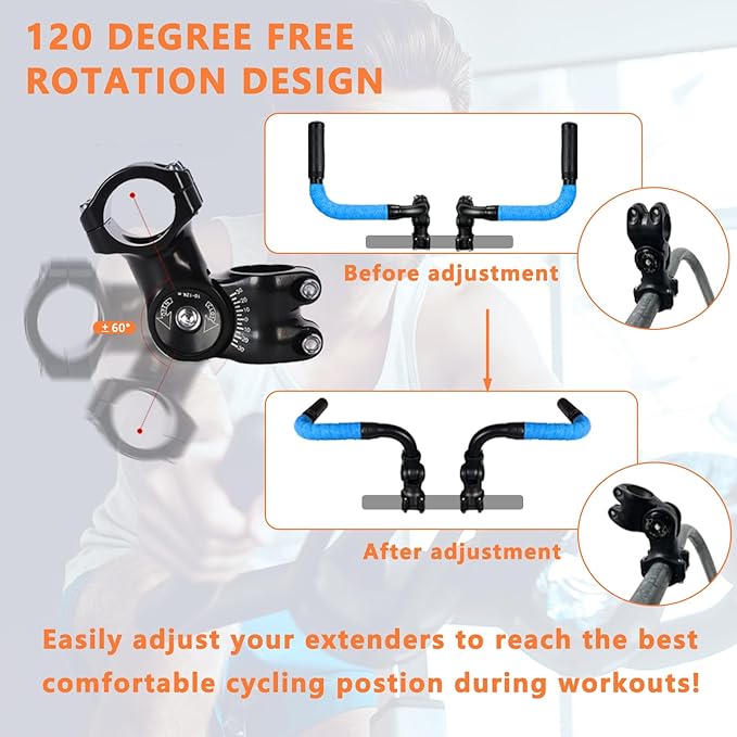 Handlebar Extender for Peloton Indoor Exercise Bikes, 1 Pair of Ultimate Handlebar Extension of Peloton Accessories (Sheep-horn (with Blue Tapes & Grips))