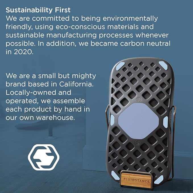 FluidStance Adult Balance Board for Standing Desk - Anti Fatigue USA Made 360 Degree Rocker Wobble Board as Exercise Equipment to Increase Focus & Movement - Sustainable Anti-Slip Plane Standing Board