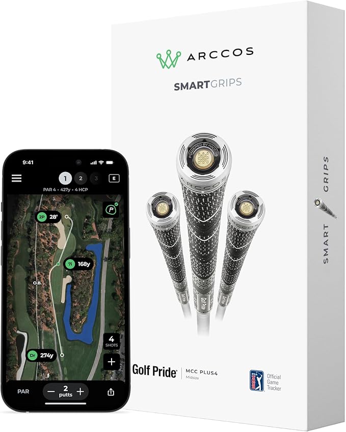 Arccos Golf Pride MCC & Tour Velvet Smart Grips: A.I. Powered Caddie, A.I. GPS Rangefinder & Smart Club Distances