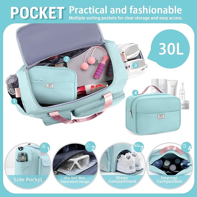 FIORETTO Women's Gym Duffle Bag with Shoes Compartment, 37L Capacity, Ideal for Travel, Gym, Sports, Duffel, Weekender