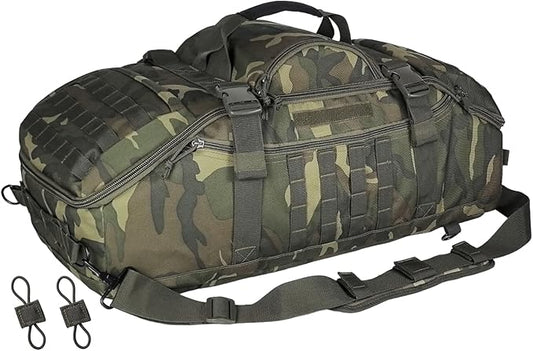 65L Large Duffle Bag, 3-in-1 Tactical Backpack MOLLE Pack for Sports, Gym, Outdoor, Woodland